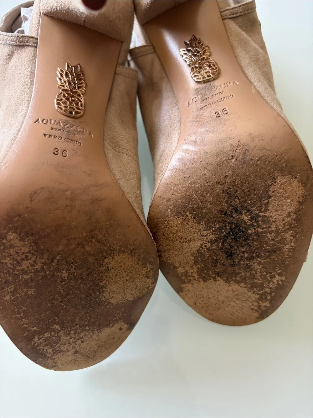 Aquazzura  Nude Sexy Thing Suede Peep Toe Bootie in soft nude suede. Sz 6